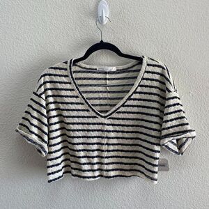 Altar'd State Miranda Striped Top Textured Crop Cuffed Sleeve Small NWT